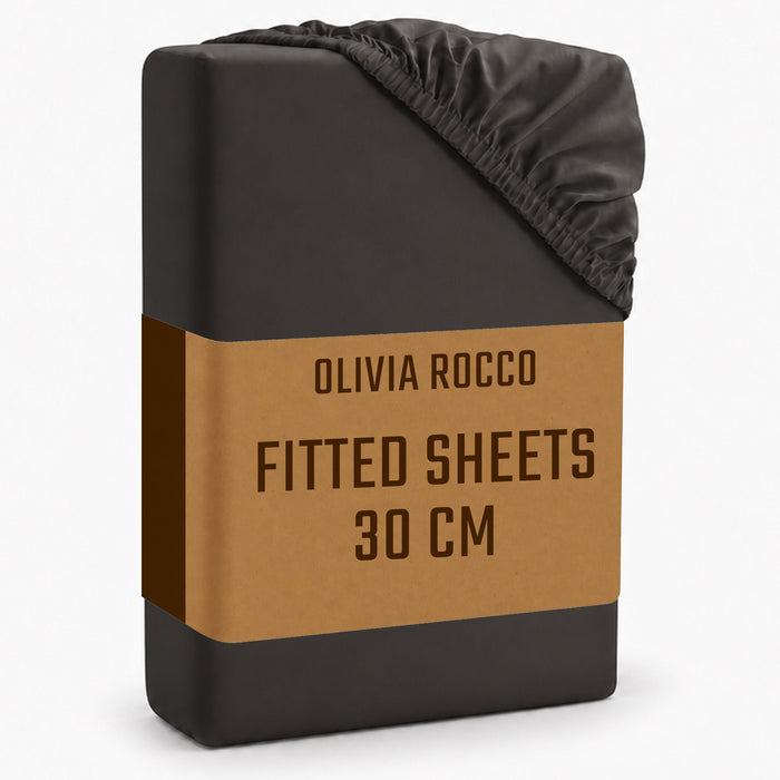 Olivia Rocco Plain Dye Polyester Fitted Sheet, 25cm Deep, Grey
