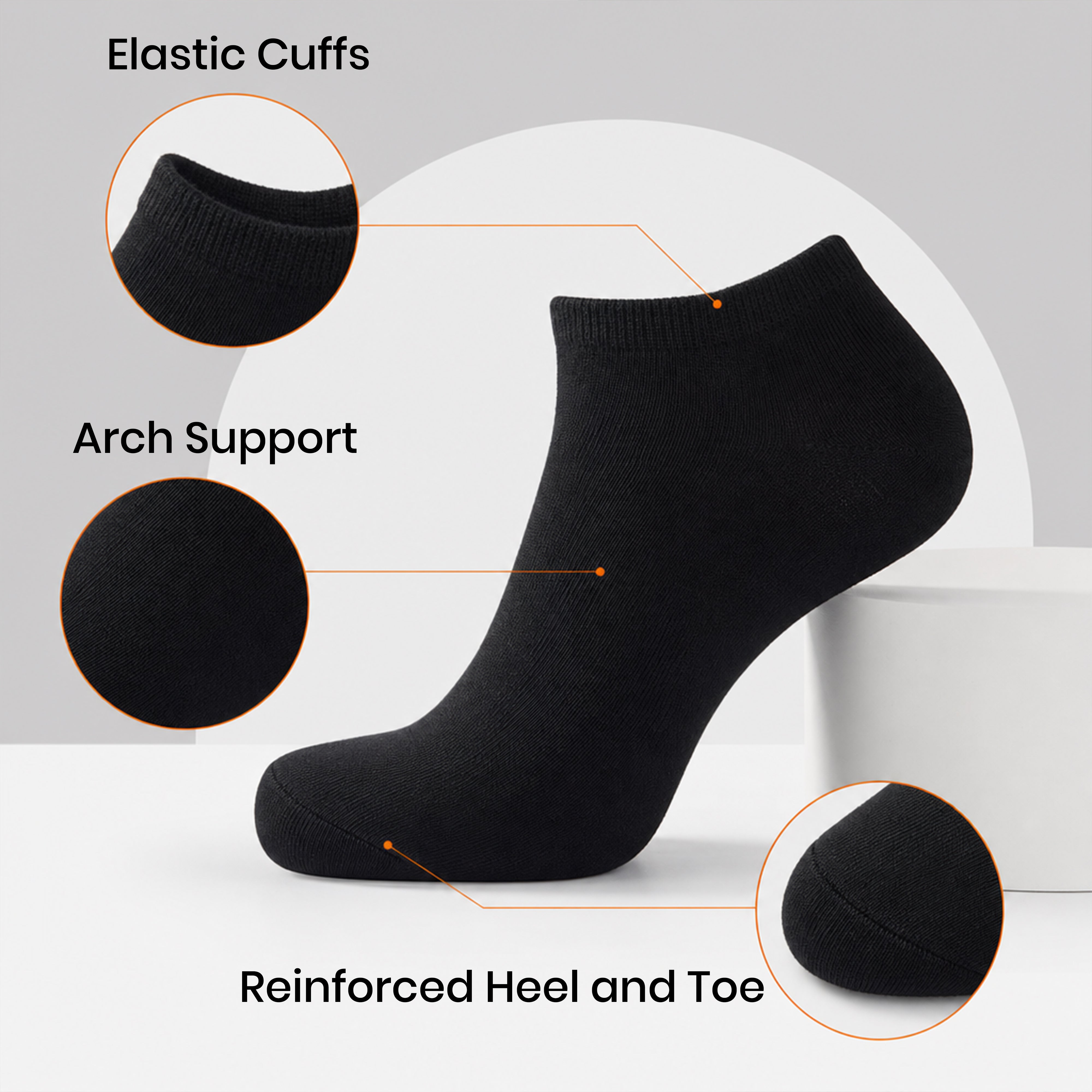 Men's Trainer Socks 6 Pairs Lightweight Cotton Blend Ankle With Arch Support