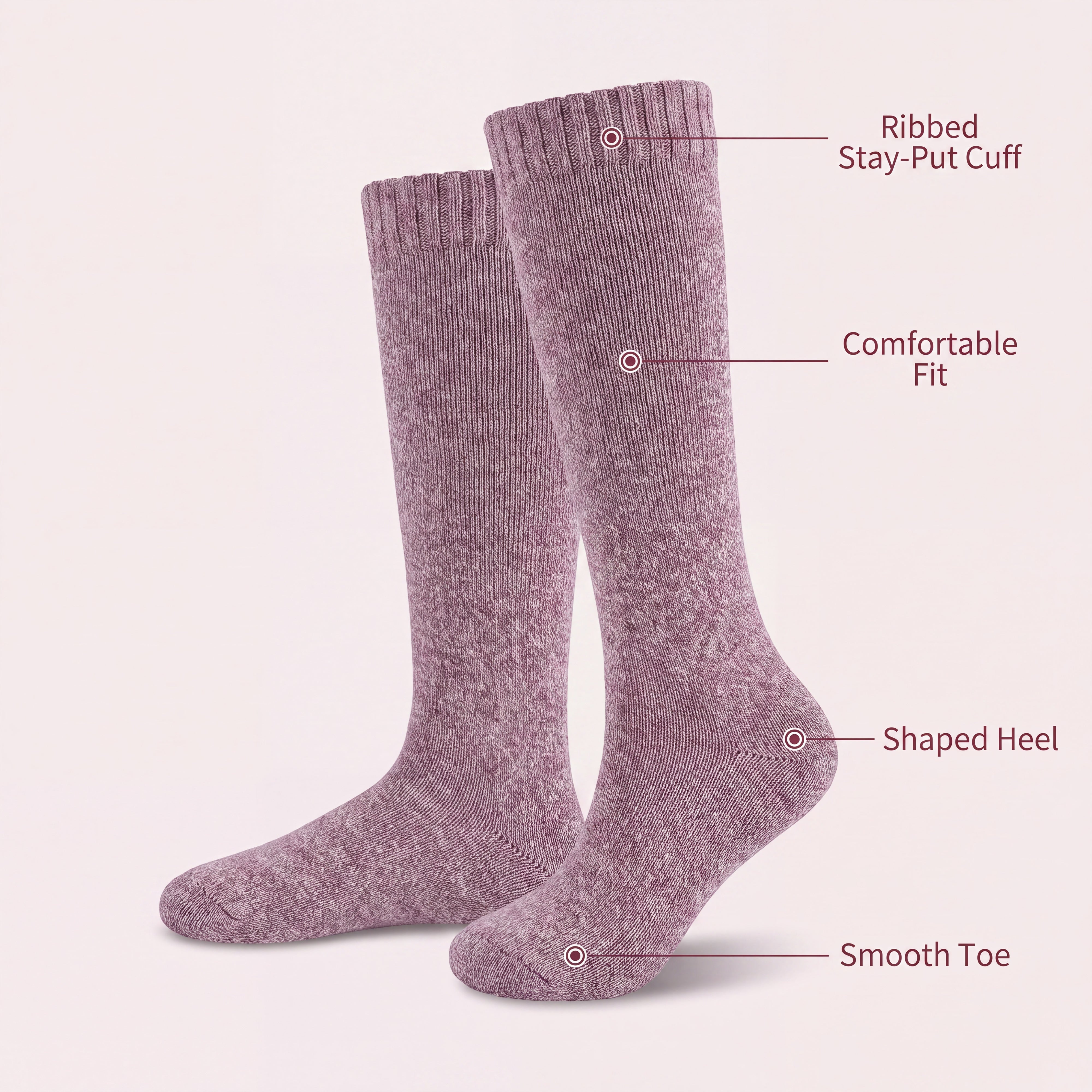 3 Pairs Women's Wellington Boot Socks Thermal Wool Blend Knee High UK 4-8 EU