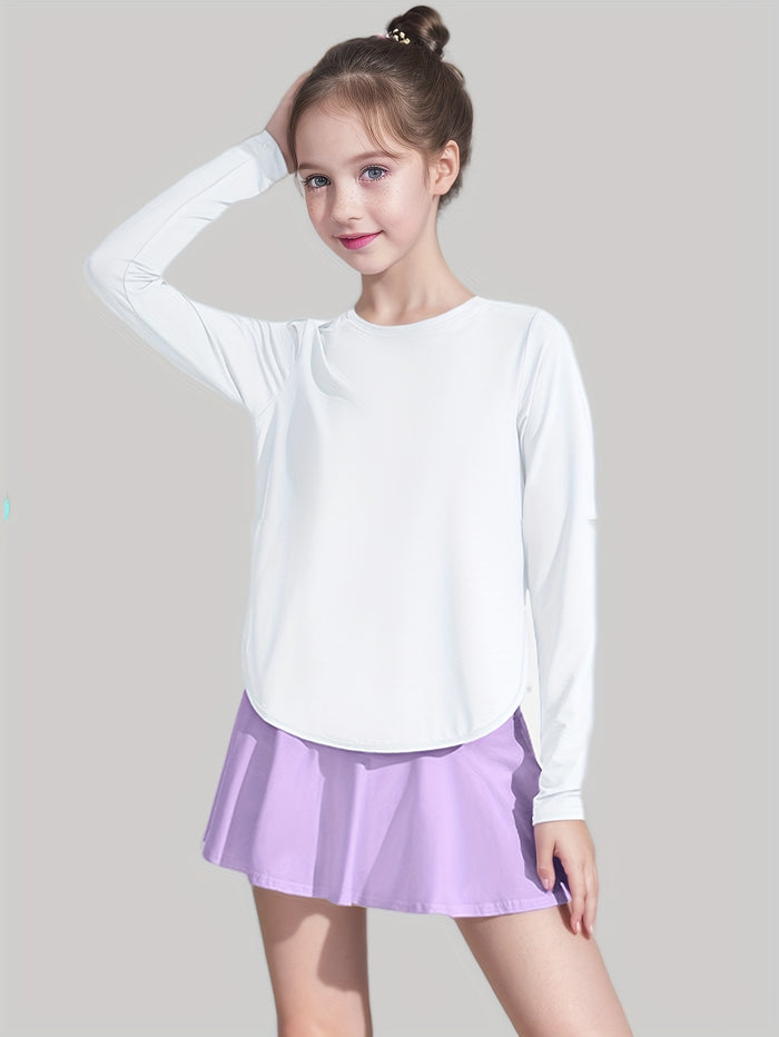 3-Pack Girls' Quick-Dry Crew Neck T-Shirts, Lightweight & Stretchy, image 2