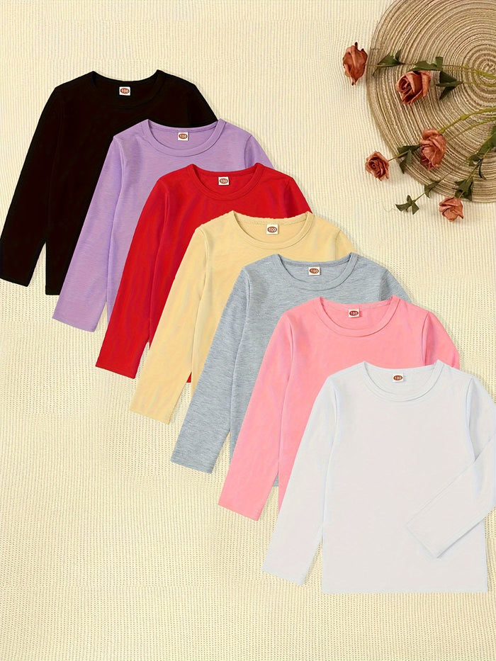 Girls' Soft Knit Long-Sleeve T-Shirt, Versatile & Comfortable