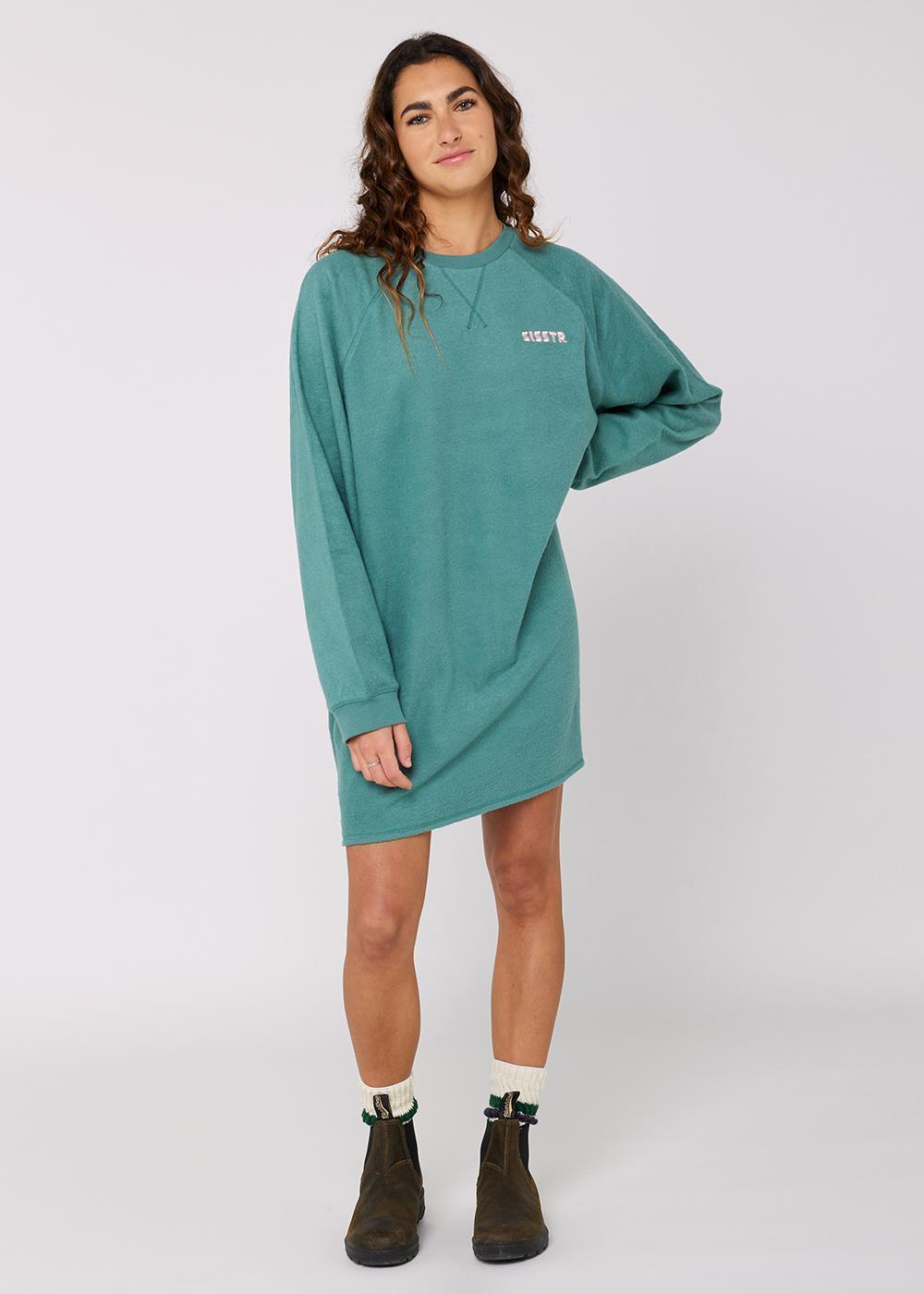 Agathe Brushed Fleece Sweater Dress with Embroidery