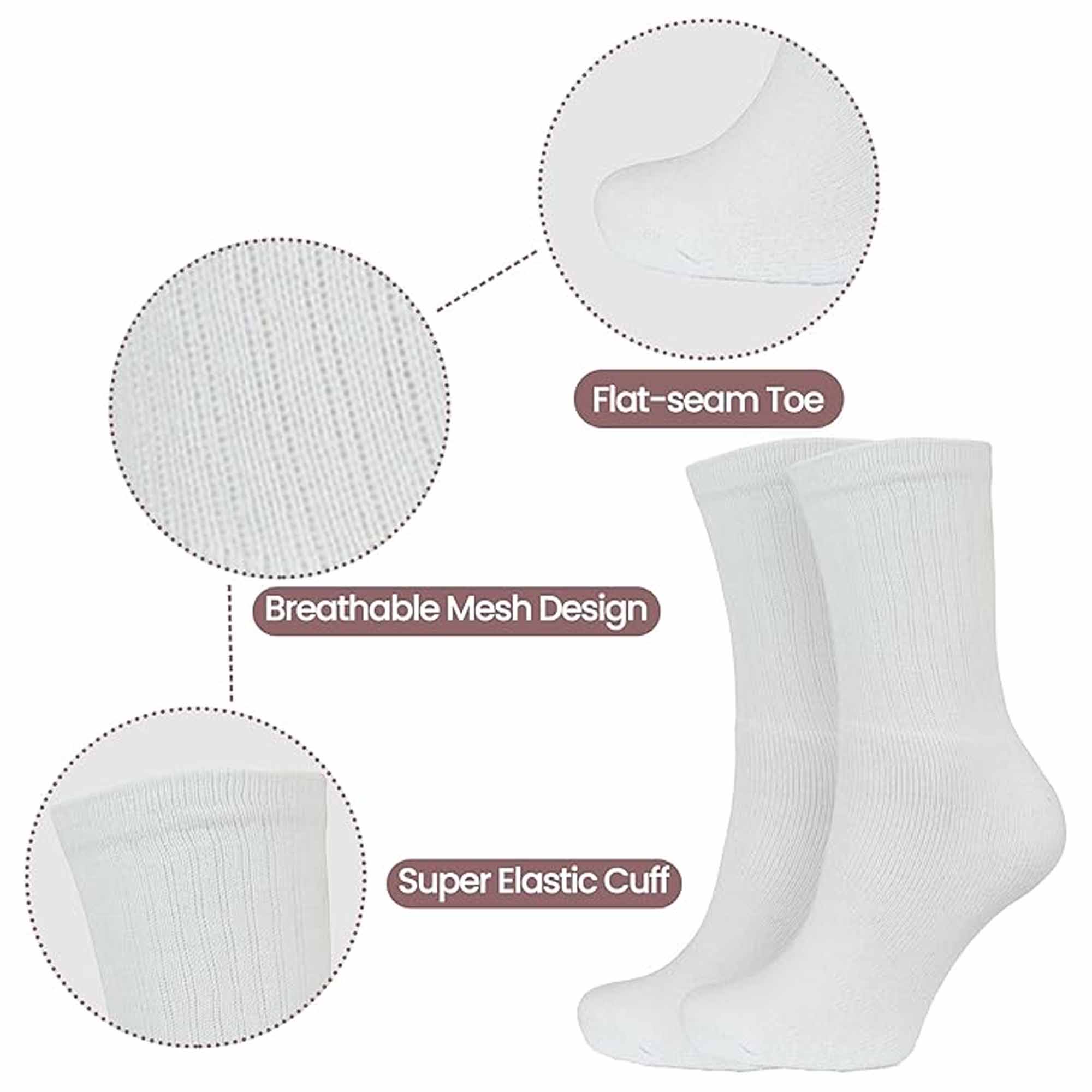 Kids' Athletic Socks Pack of 10 Pairs Cushioned Breathable Moisture-Wicking