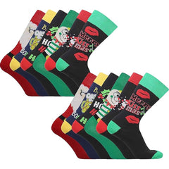 Men's Christmas Socks 12 Pairs Cotton Rich Festive Novelty Designs Santa Claus
