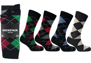 Men's Colourful Heel Toe Black Argyle Diamond Socks