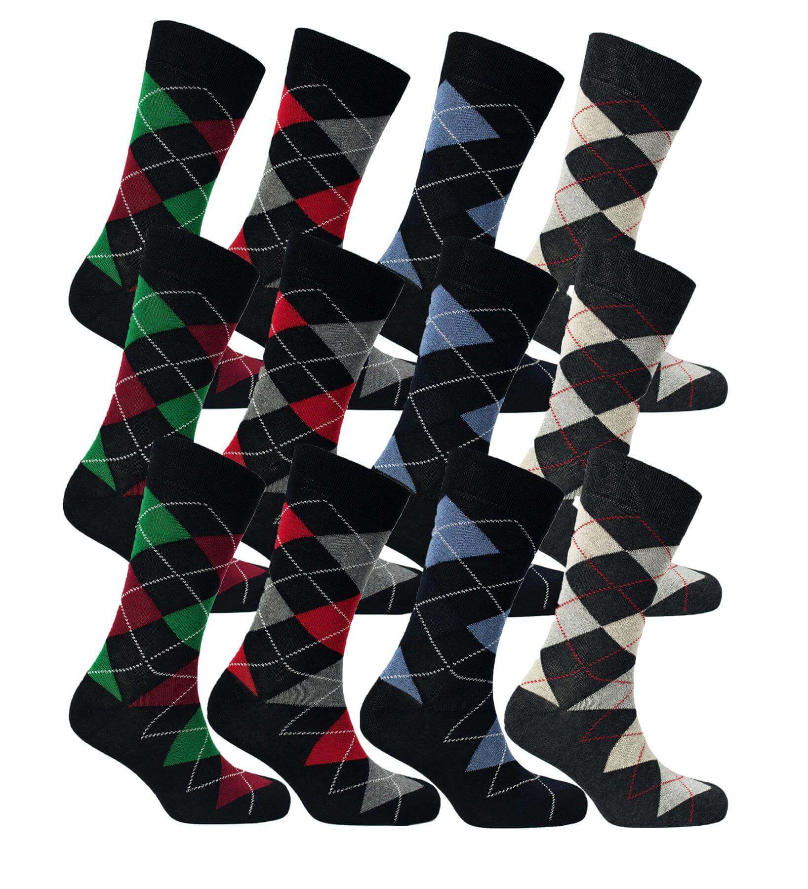 Men's Colourful Heel Toe Black Argyle Diamond Socks