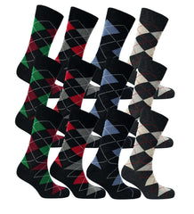 Men's Colourful Heel Toe Black Argyle Diamond Socks