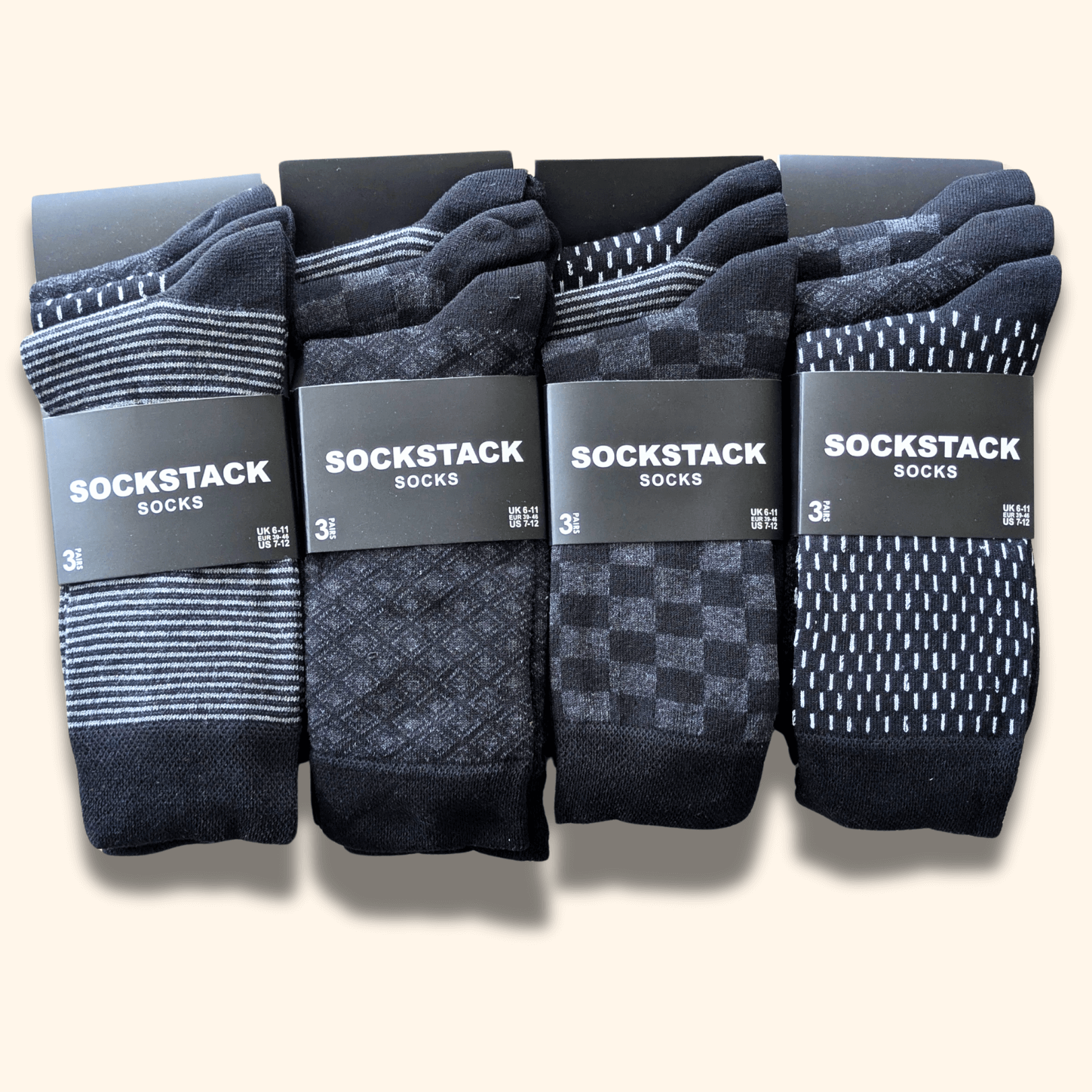 Men's Socks 12 Pairs Cotton Colorful Heel Toe Black Argyle Diamond Easycare