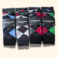 Men's Socks 12 Pairs Cotton Colorful Heel Toe Black Argyle Diamond Easycare