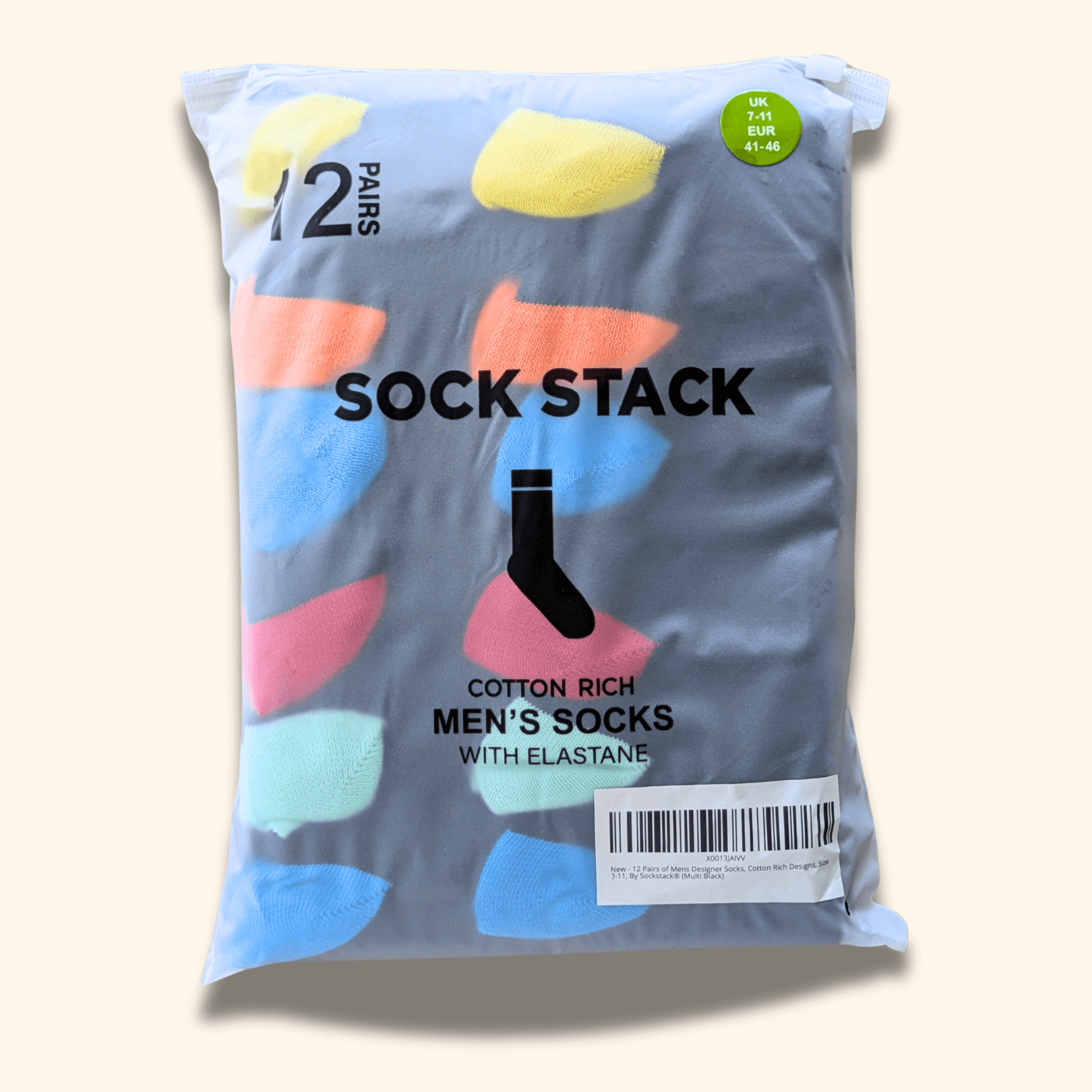 Men's Socks 12 Pairs Cotton Colorful Heel Toe Black Argyle Diamond Easycare
