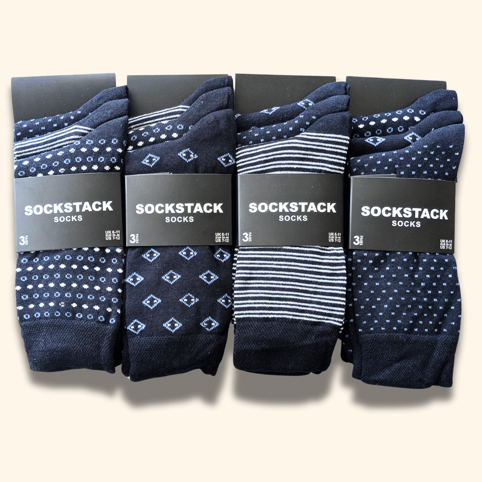 Men's Socks 12 Pairs Cotton Colorful Heel Toe Black Argyle Diamond Easycare