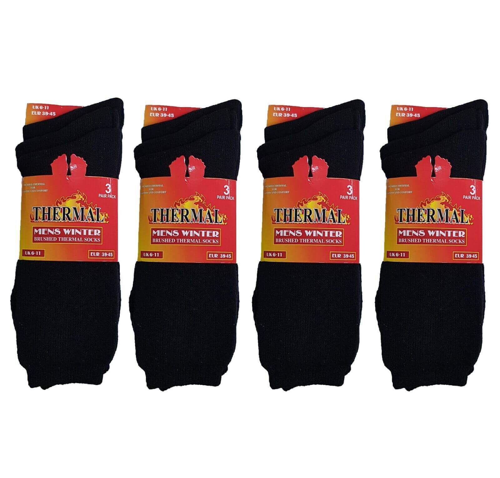 Men's Thermal Work Boot Socks 12 Pairs Black Cushioned Reinforced Sizes 6-11