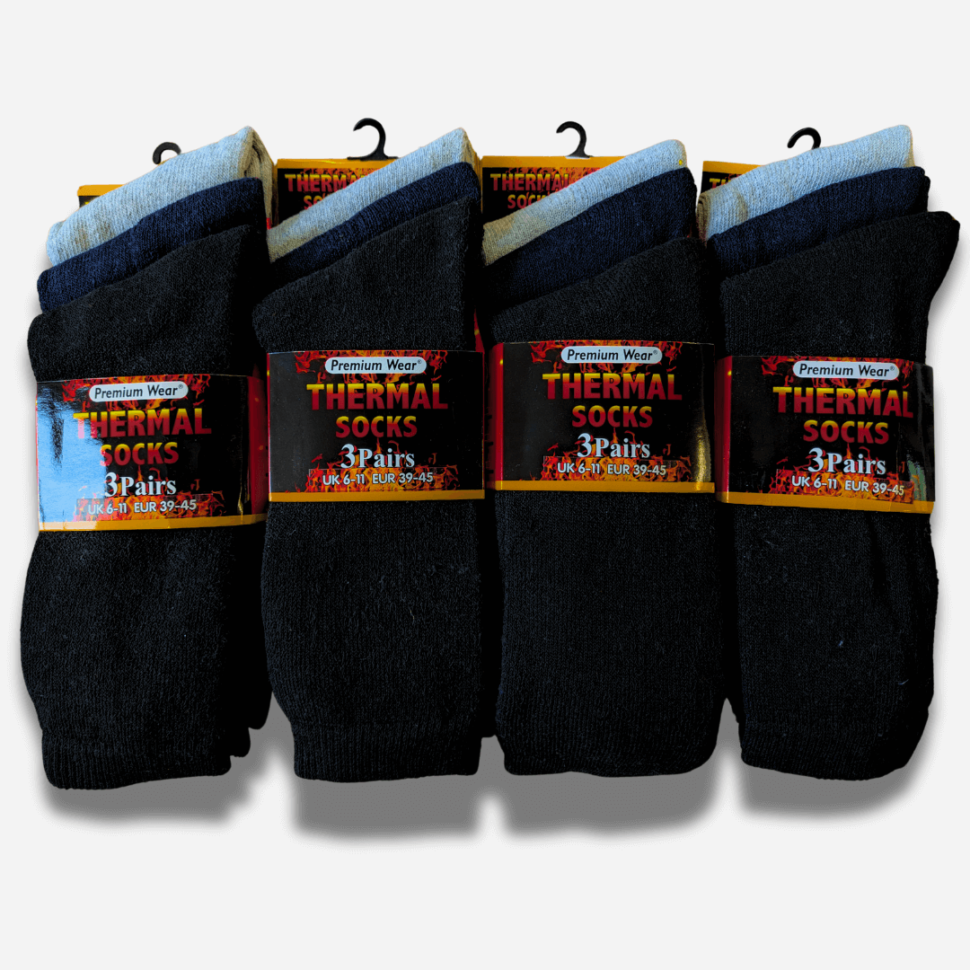 Men's Black Thermal Socks 12 Pairs Double Brushed Advanced Knitting Technology