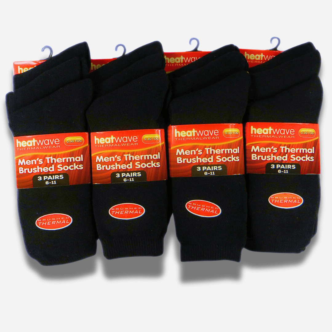 Men's Black Thermal Socks 12 Pairs Double Brushed Advanced Knitting Technology