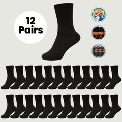 Men's Black Thermal Socks 12 Pairs Double Brushed Advanced Knitting Technology