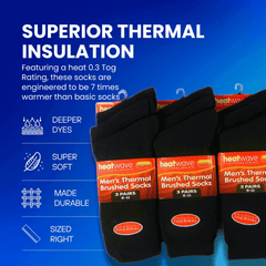 Men's Black Thermal Socks 12 Pairs Double Brushed Advanced Knitting Technology