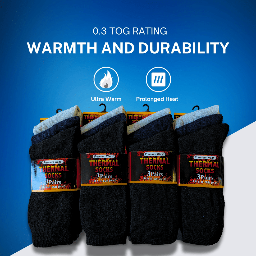 Men's Black Thermal Socks 12 Pairs Double Brushed Advanced Knitting Technology