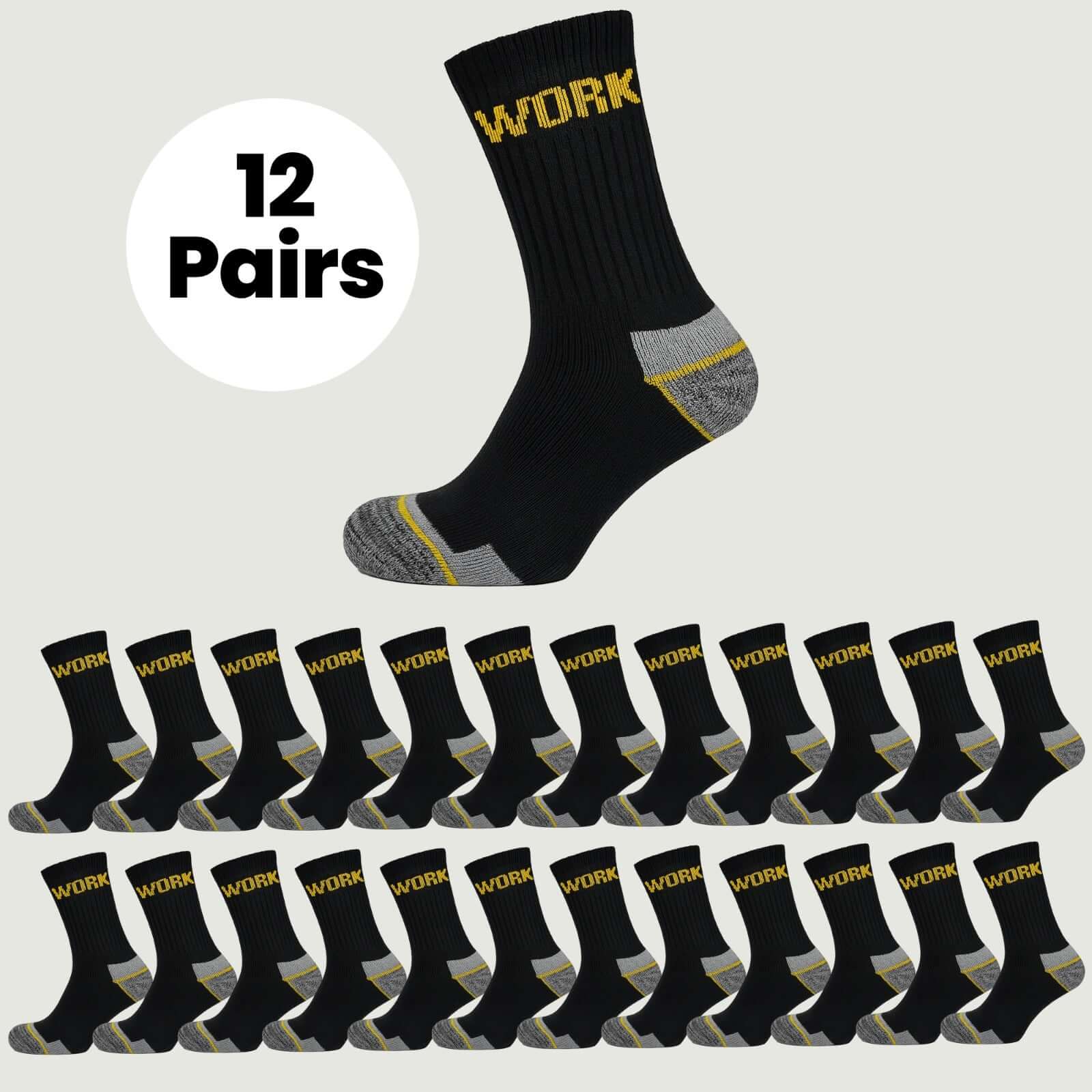 Men's Heavy Duty Work Socks 12 Pairs – Cushioned Sole, UK 6–11