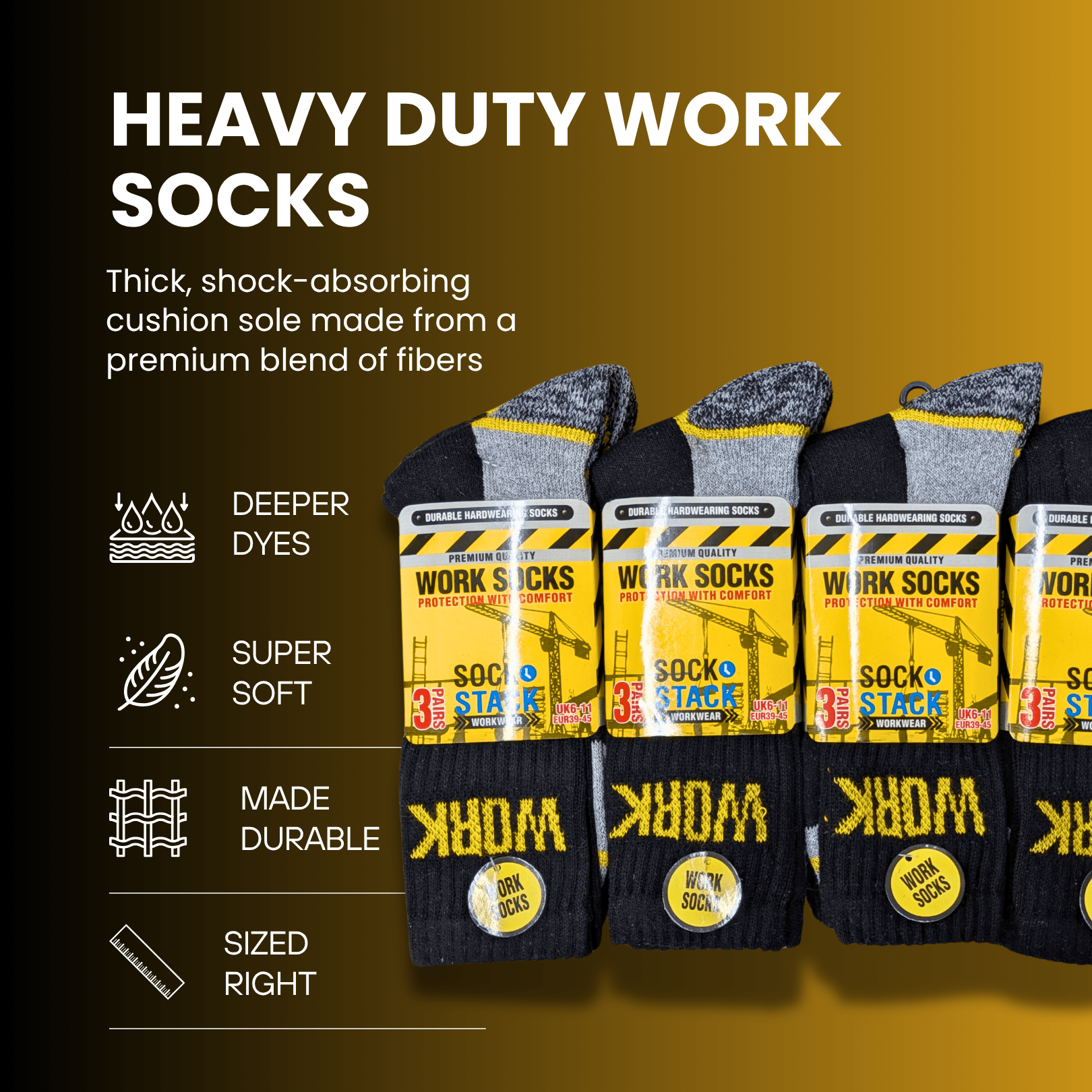 Men's Heavy Duty Work Socks 12 Pairs – Cushioned Sole, UK 6–11