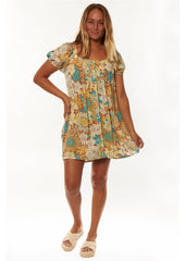 Waikiki Printed Mini Dress with Square Neckline