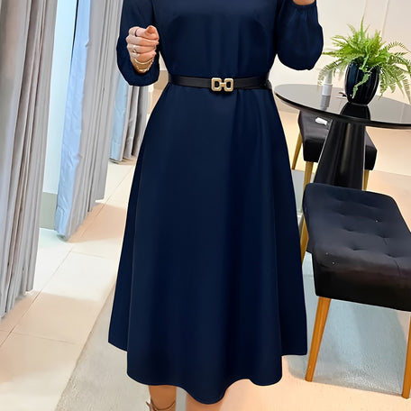 Elegant Lace-Trimmed Long Sleeve Dress with Belt