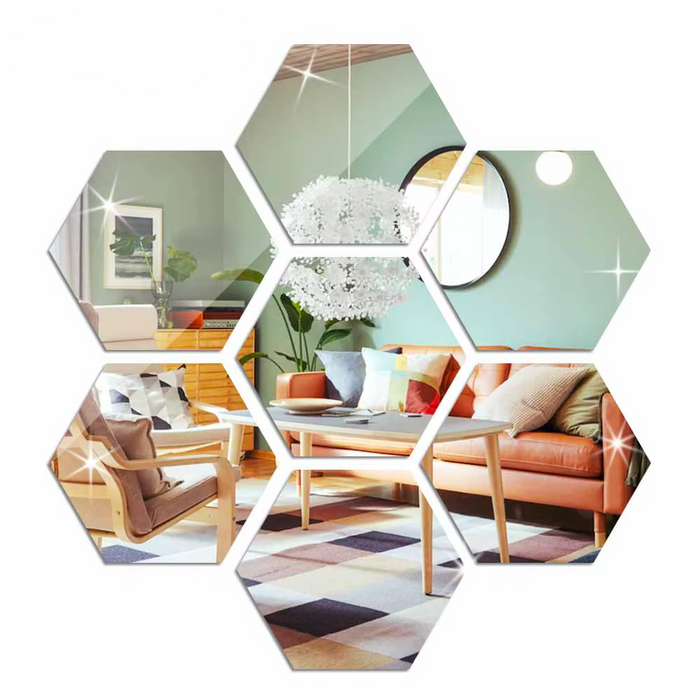 Hexagon Acrylic Mirror Wall Stickers, Self-Adhesive Decorative Tiles