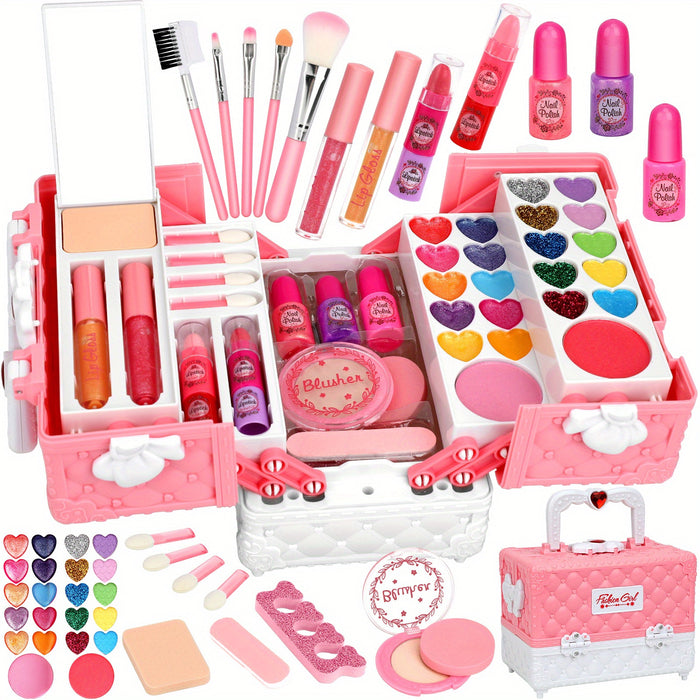HEANING Washable Kids' Makeup Set, Safe & Fun Cosmetic Kit for Girls