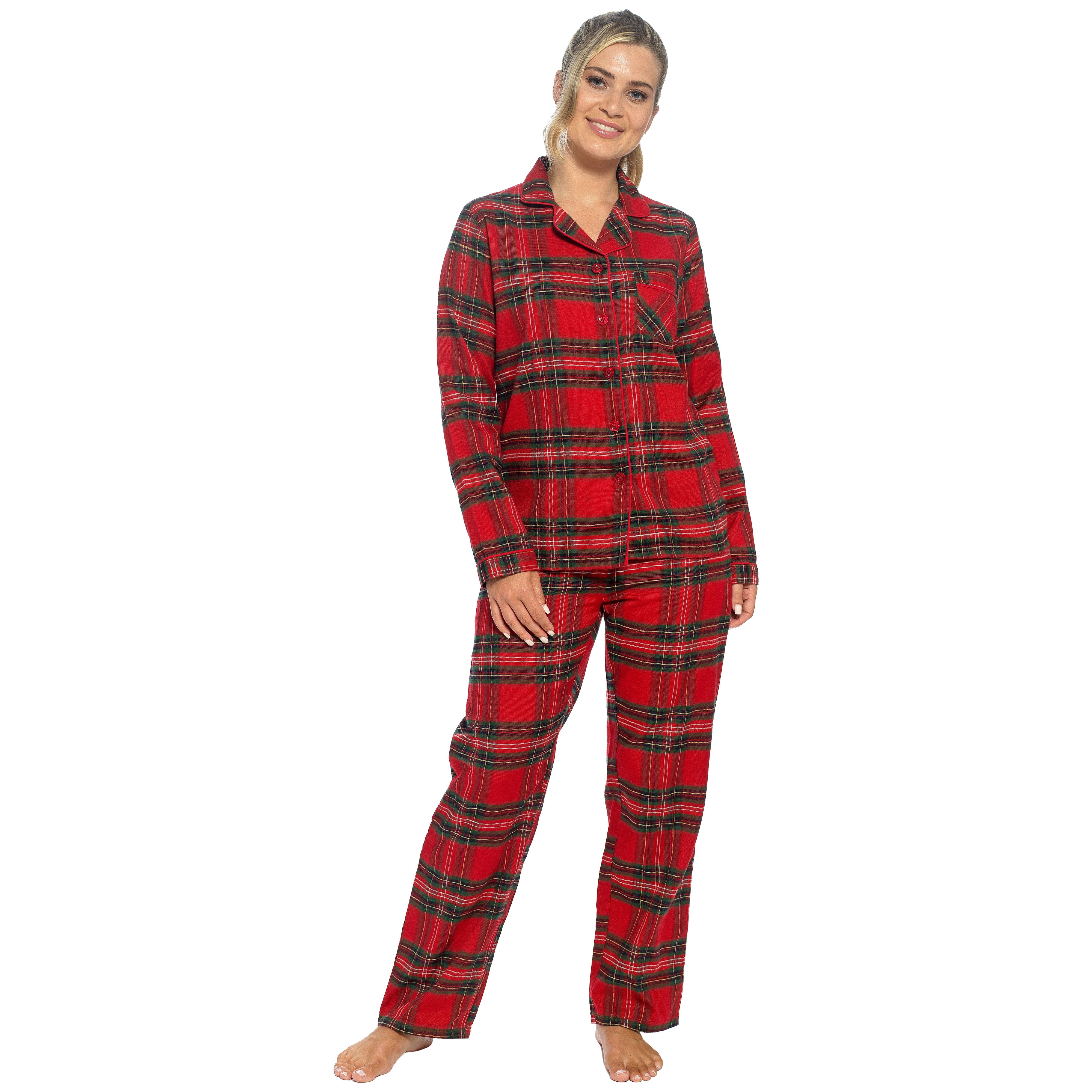 Women's Flannelette Check Pyjama Set Soft Brushed Cotton Easy Care
