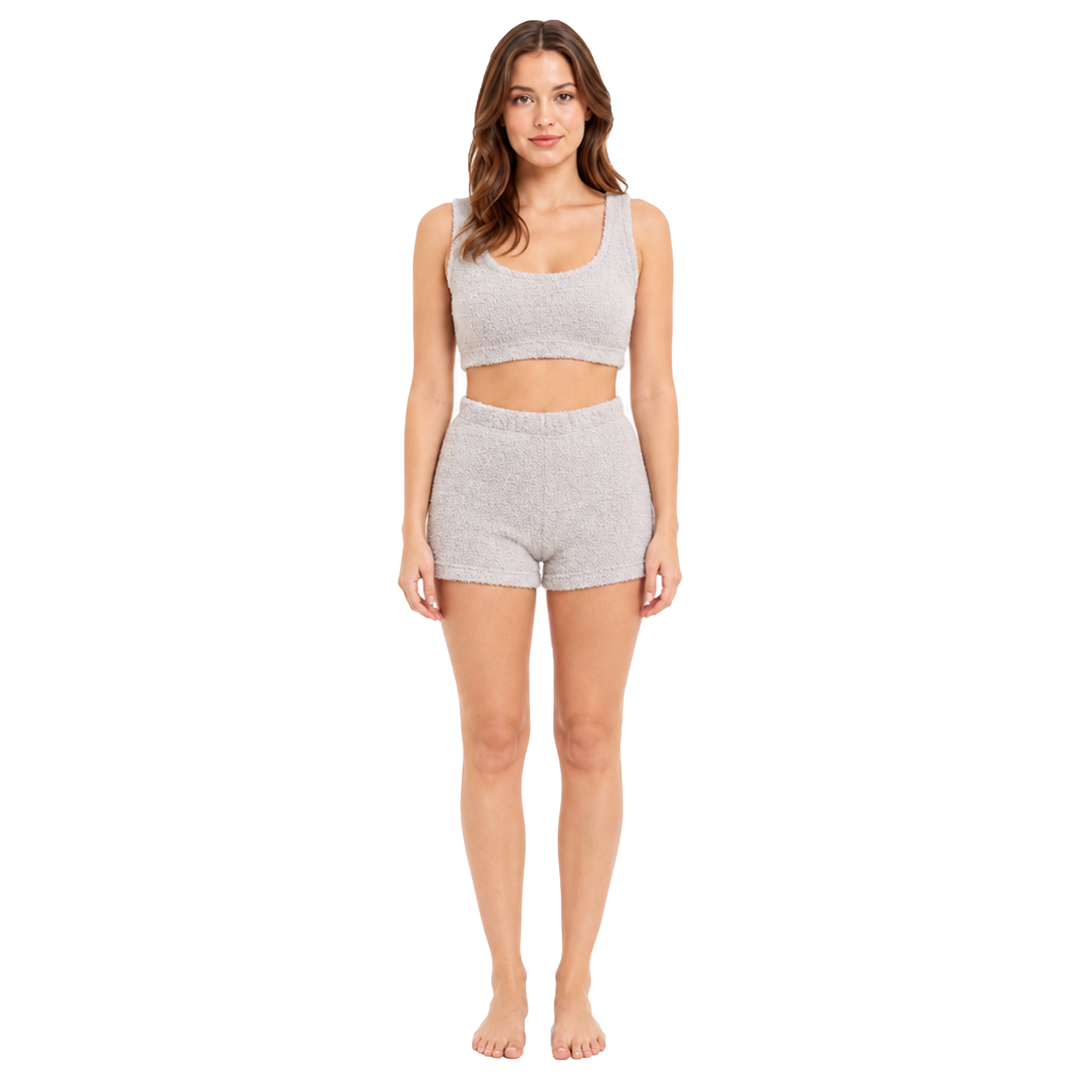 Women's Teddy Fleece Crop Top And Shorts Pyjama Loungewear Set Ultra Soft