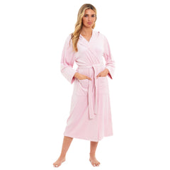Women's Hooded Velour Bathrobe Ultra Soft Luxurious Pink And Grey