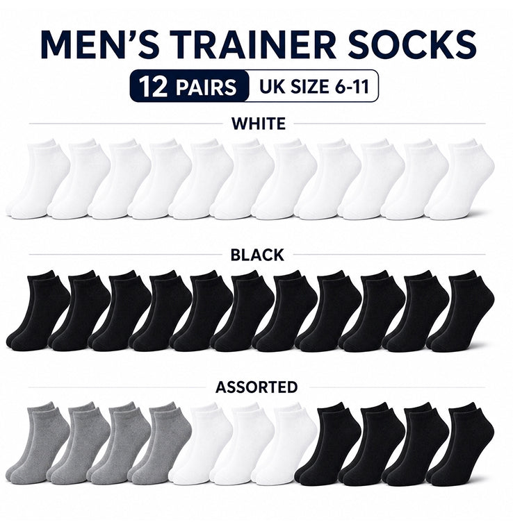 Men's Trainer Socks 12 Pairs Breathable Cotton Blend Arch Support Anti Crimping