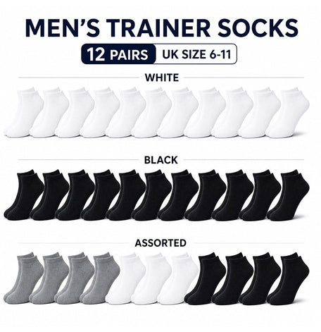 Men's Trainer Socks 12 Pairs Breathable Cotton Blend Arch Support Anti Crimping