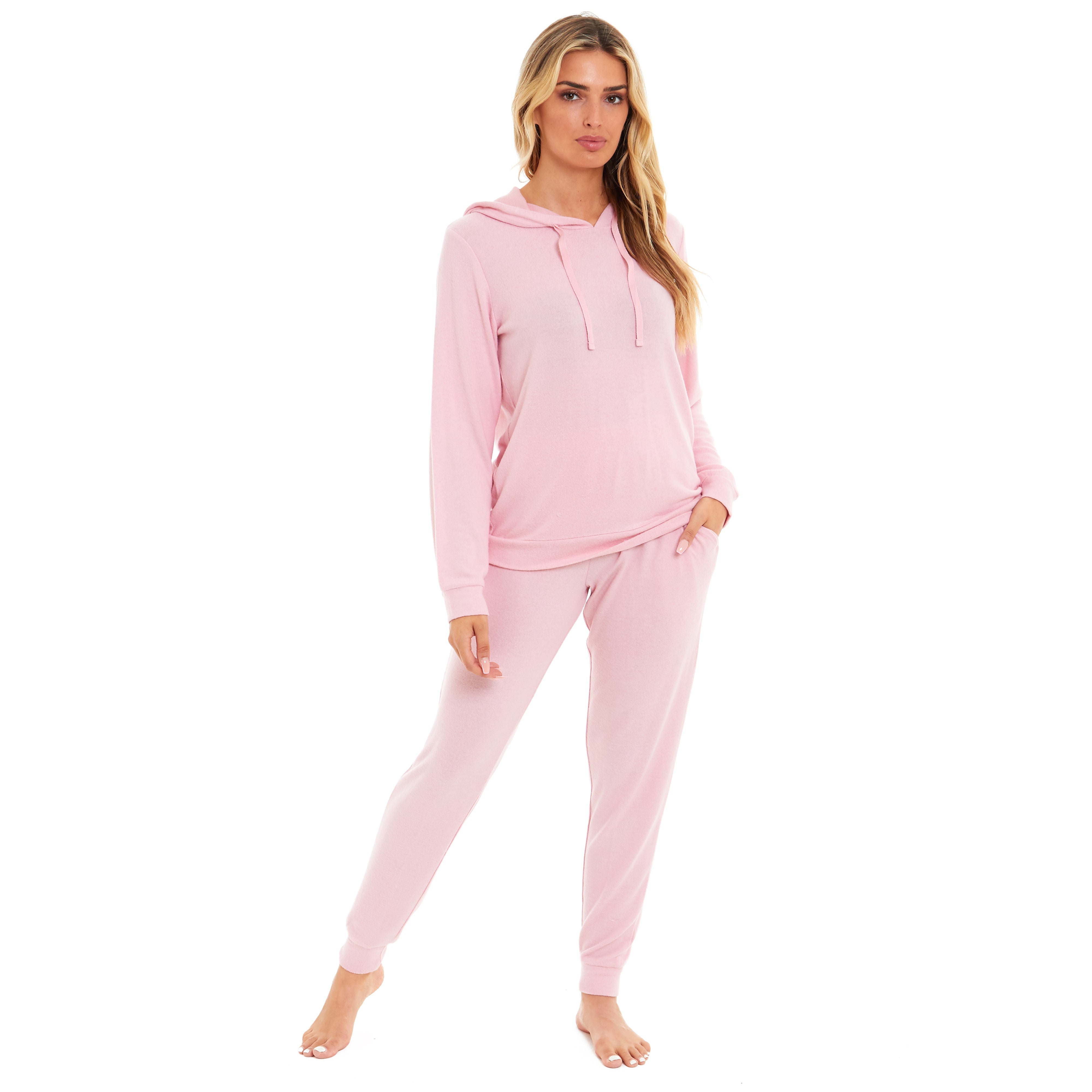 Hooded Pyjama Set Women's Pink Grey Long Sleeve Hoodie and Pants Luxurious