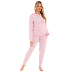 Hooded Pyjama Set Women's Pink Grey Long Sleeve Hoodie and Pants Luxurious