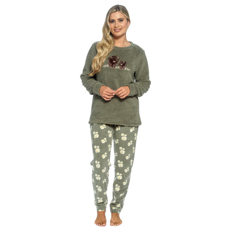Women's Highland Cow Print Cotton Jersey Pyjama Set Long Sleeve Lounge Wear