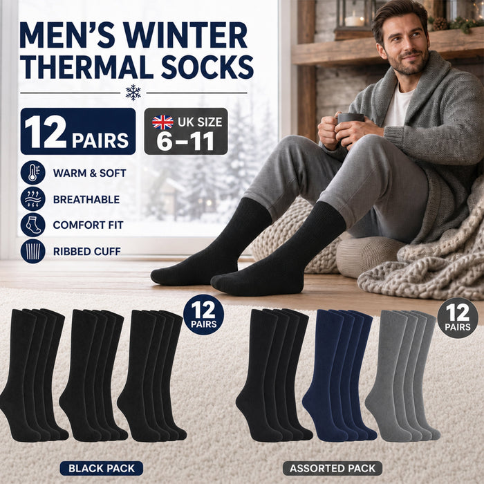 Men's 100% Cotton Moisture-Wicking Antibacterial Dress Work Socks 12 Pairs