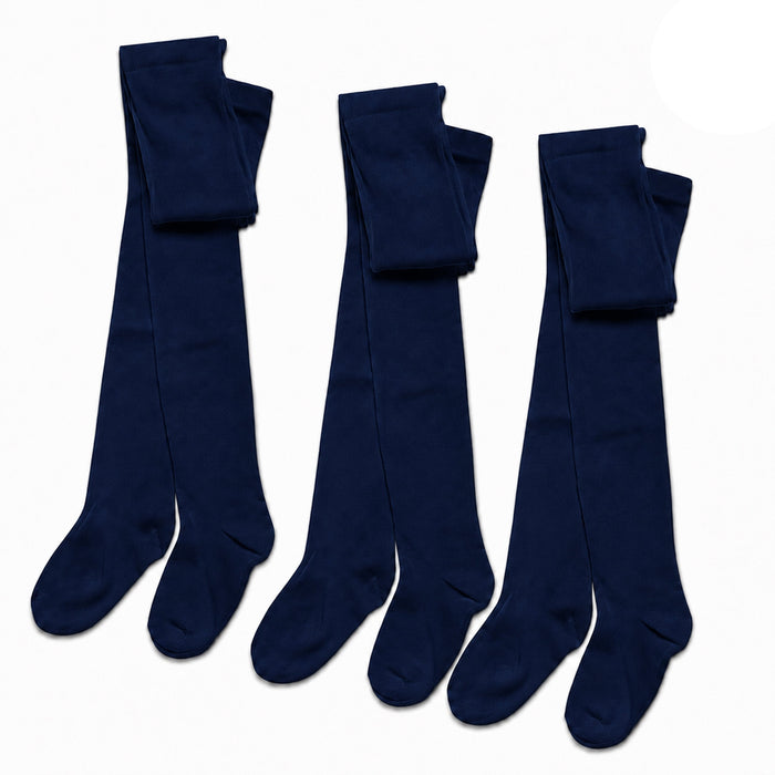 Girls' Cotton Lycra School Tights 3 Pack, Ages 3 to 12, Navy