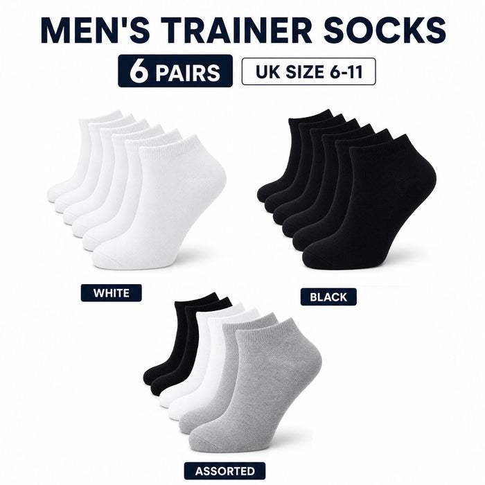 Men's Trainer Socks 6 Pairs Lightweight Cotton Blend Ankle With Arch Support