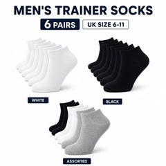 Men's Trainer Socks 6 Pairs Lightweight Cotton Blend Ankle With Arch Support