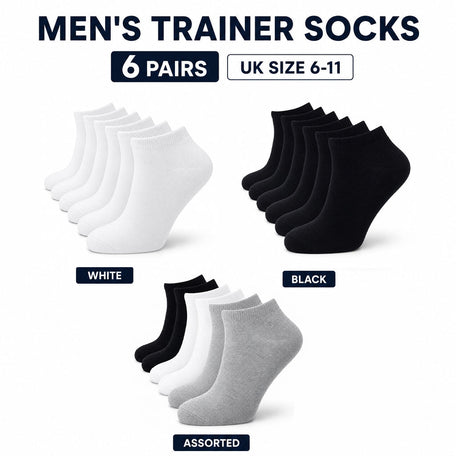 Men's Trainer Socks 6 Pairs Lightweight Cotton Blend Ankle With Arch Support