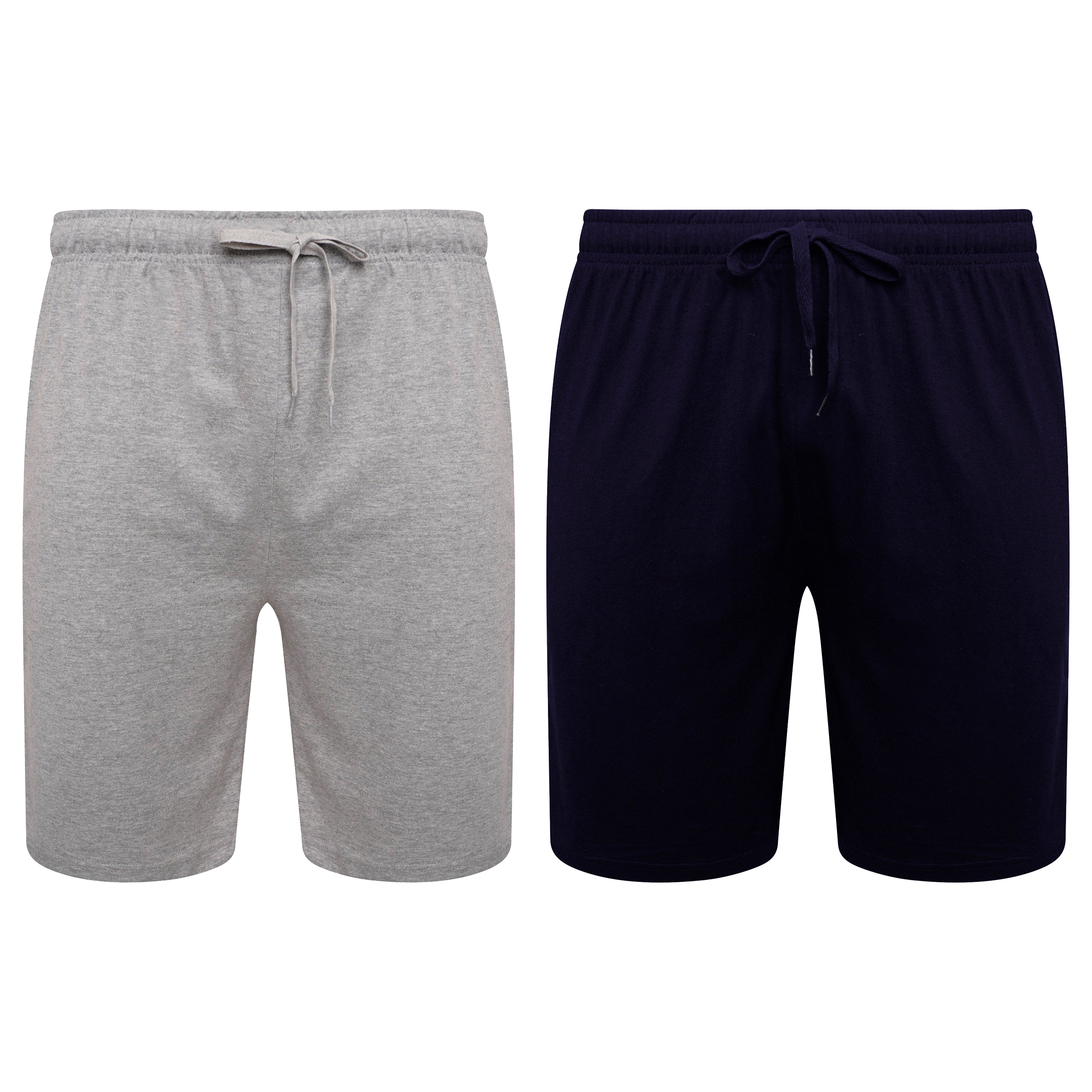 Men's Cotton Lounge Shorts Stretchable 2 Pack Black Navy Grey Durable