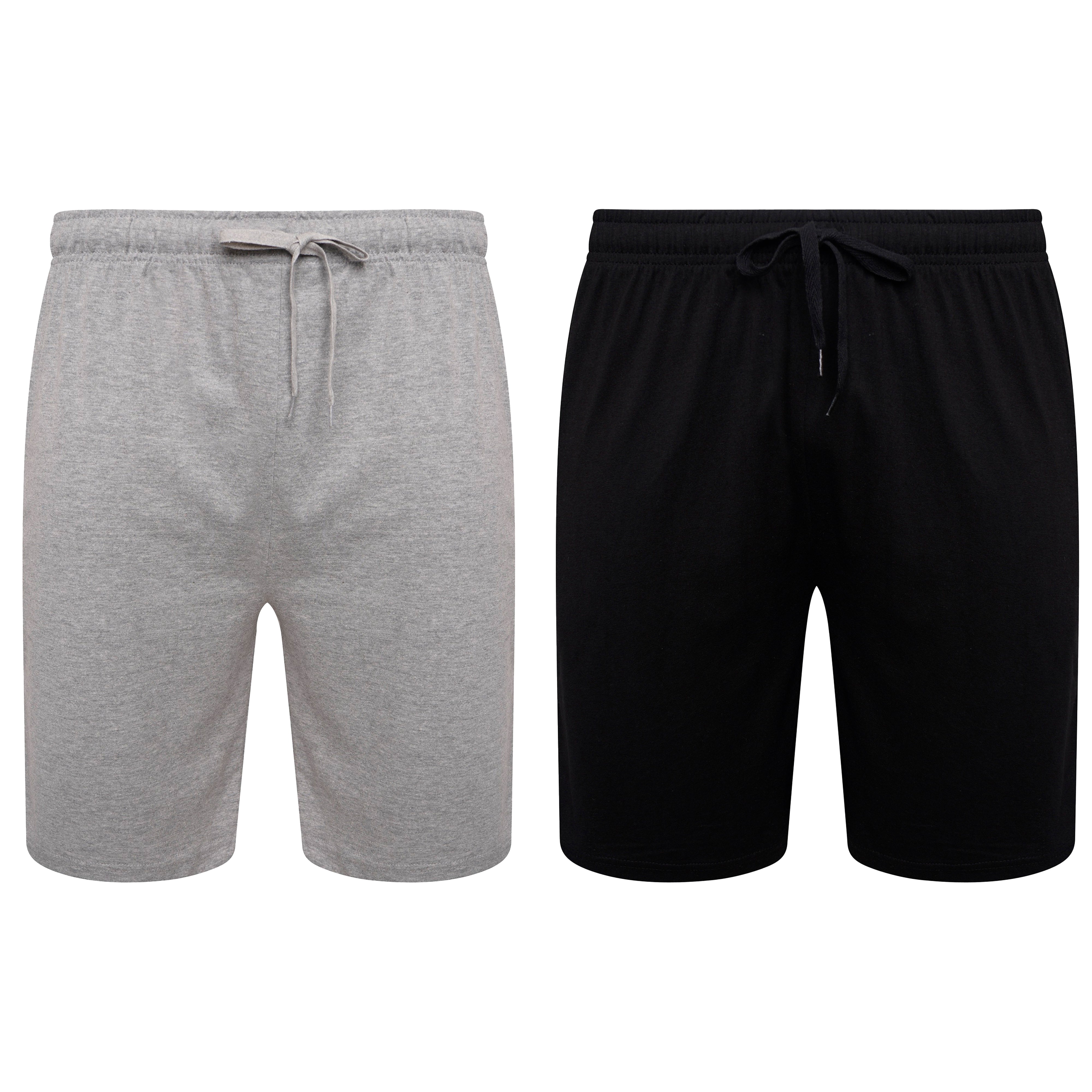 Men's Cotton Lounge Shorts Stretchable 2 Pack Black Navy Grey Durable