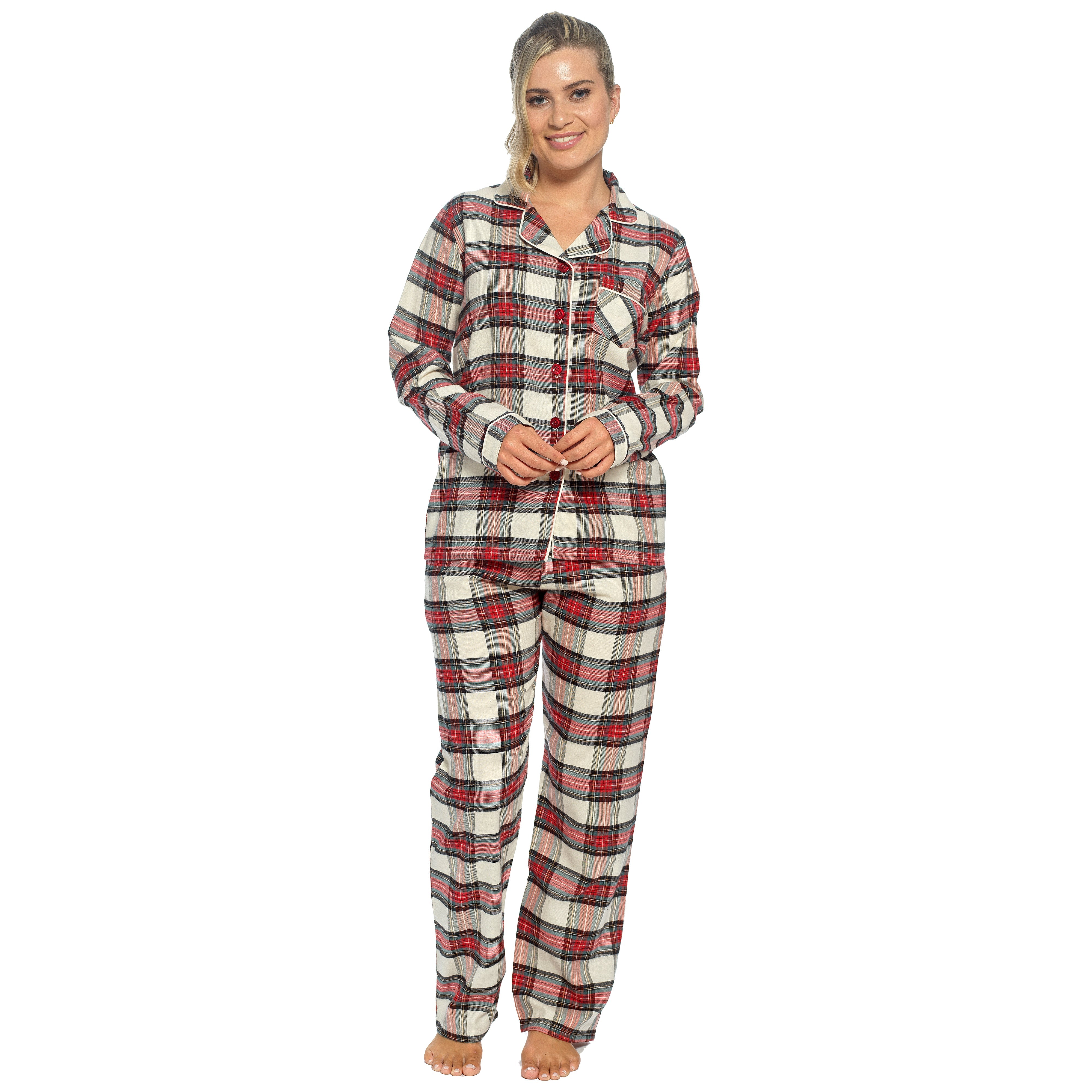 Women's Flannelette Check Pyjama Set Soft Brushed Cotton Easy Care