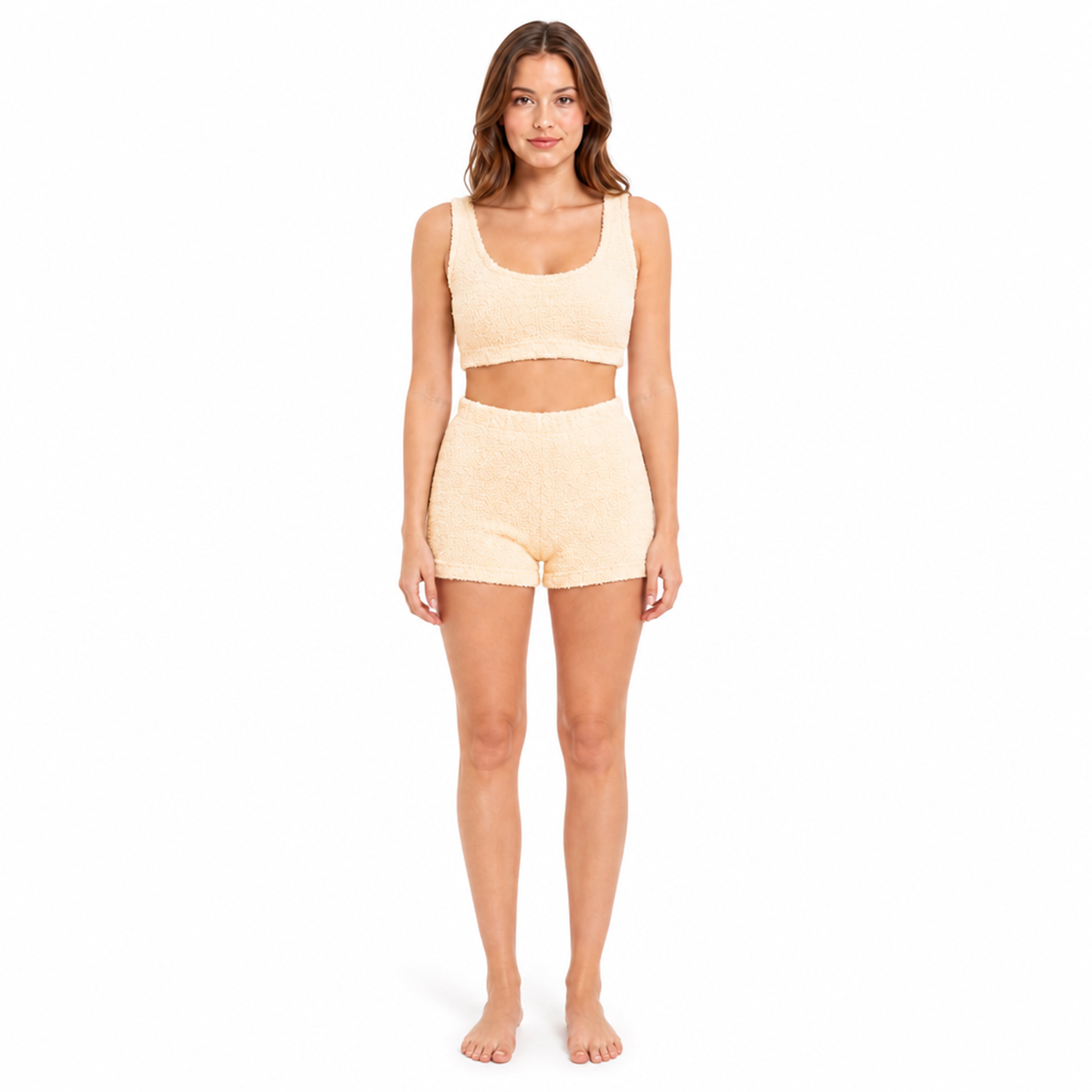 Women's Teddy Fleece Crop Top And Shorts Pyjama Loungewear Set Ultra Soft