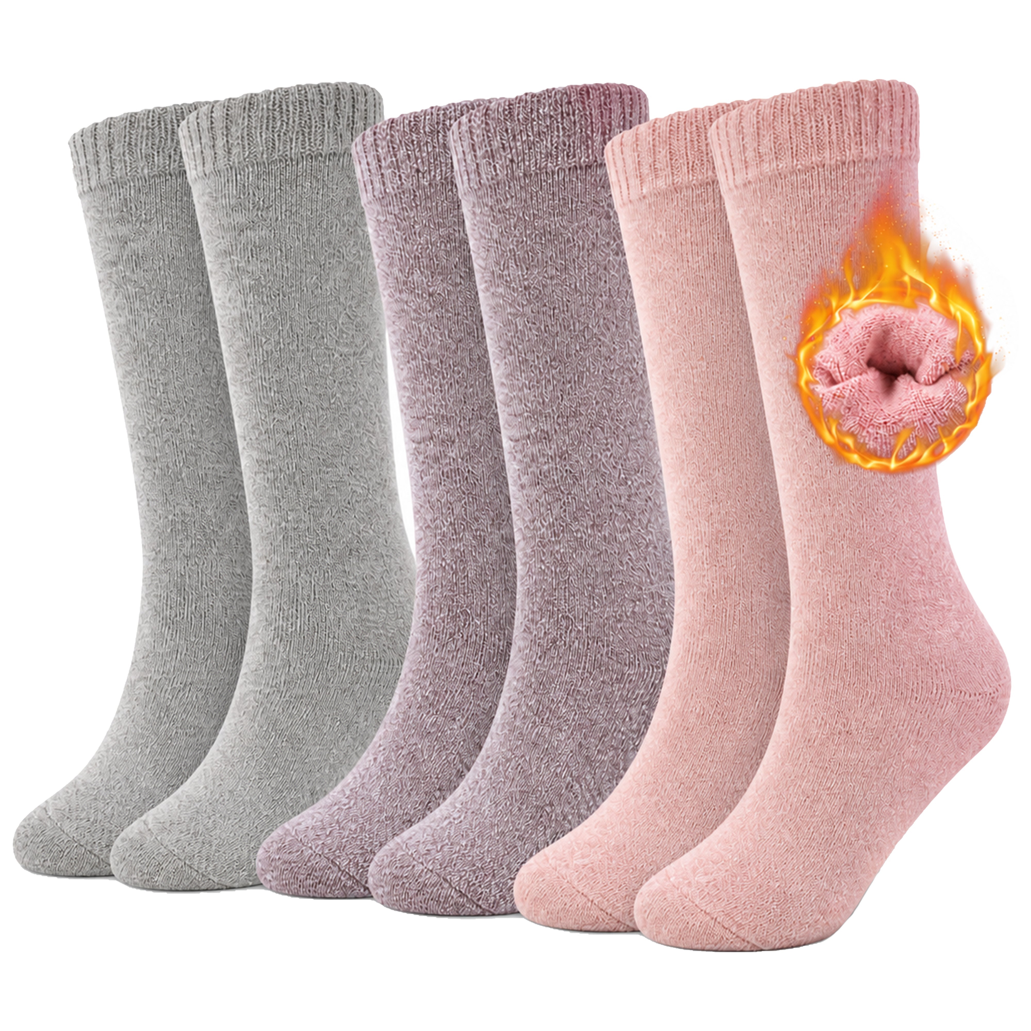 3 Pairs Women's Wellington Boot Socks Thermal Wool Blend Knee High UK 4-8 EU