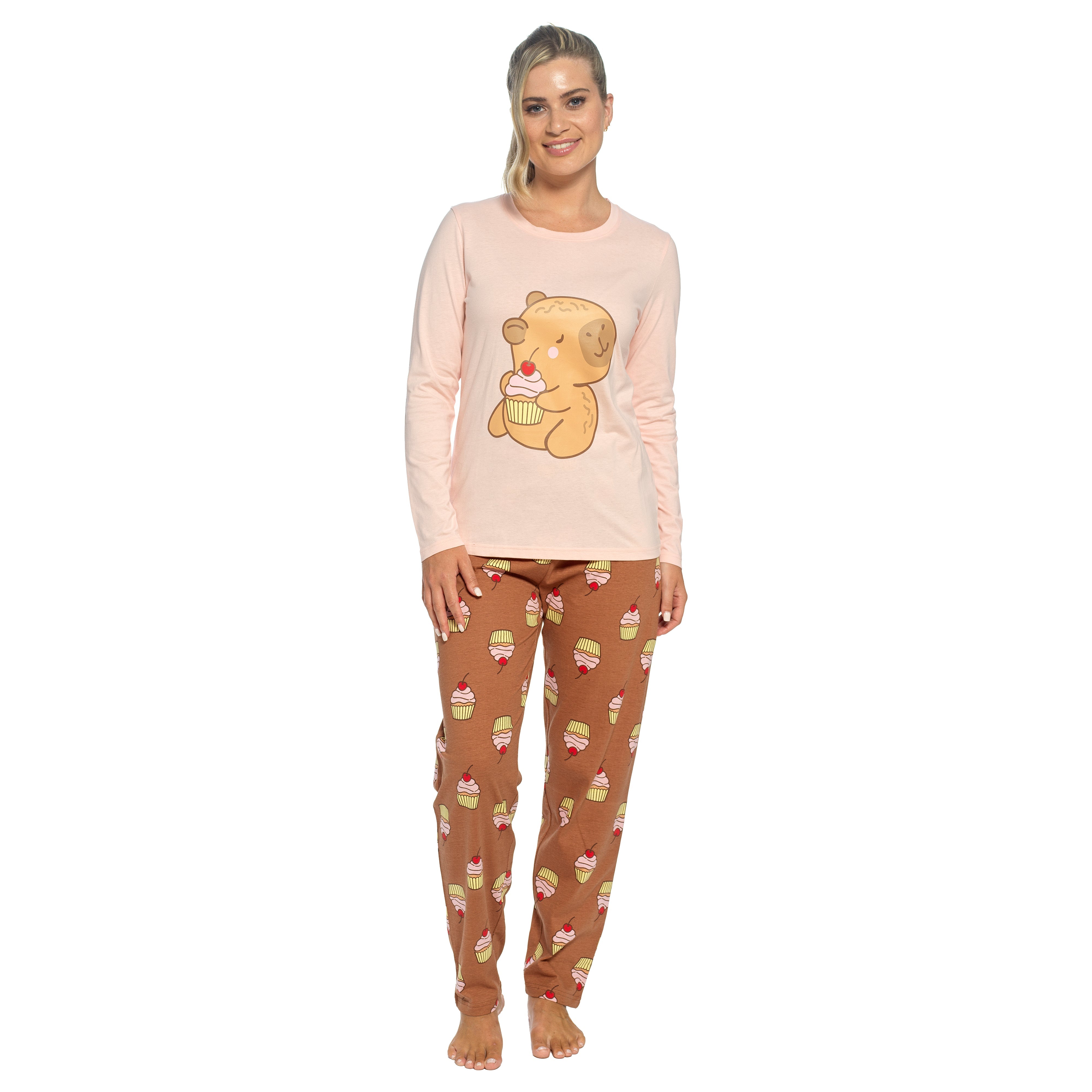 Women's Cotton Pyjama Set With Elasticated Patterned Bottoms