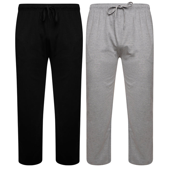 2 Pack Men's Cotton Lounge Bottoms Stretchable PJ Pants Durable Cosy, BLACK / GREY