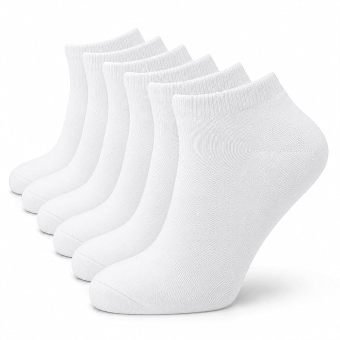 Men's Trainer Socks 6 Pairs Lightweight Cotton Blend Ankle With Arch Support, WHITE