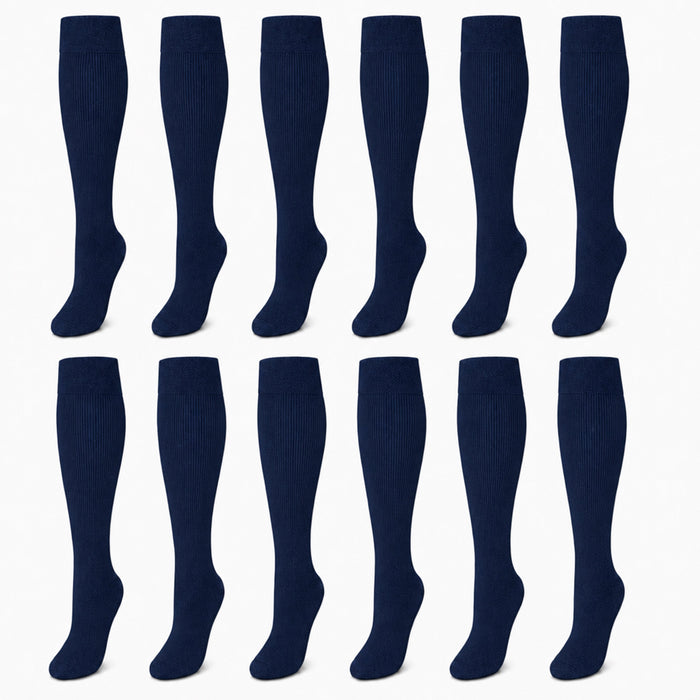 Girls' Long School Socks 12 Pairs Cotton Rich Sculpted Heels And Toes, Navy