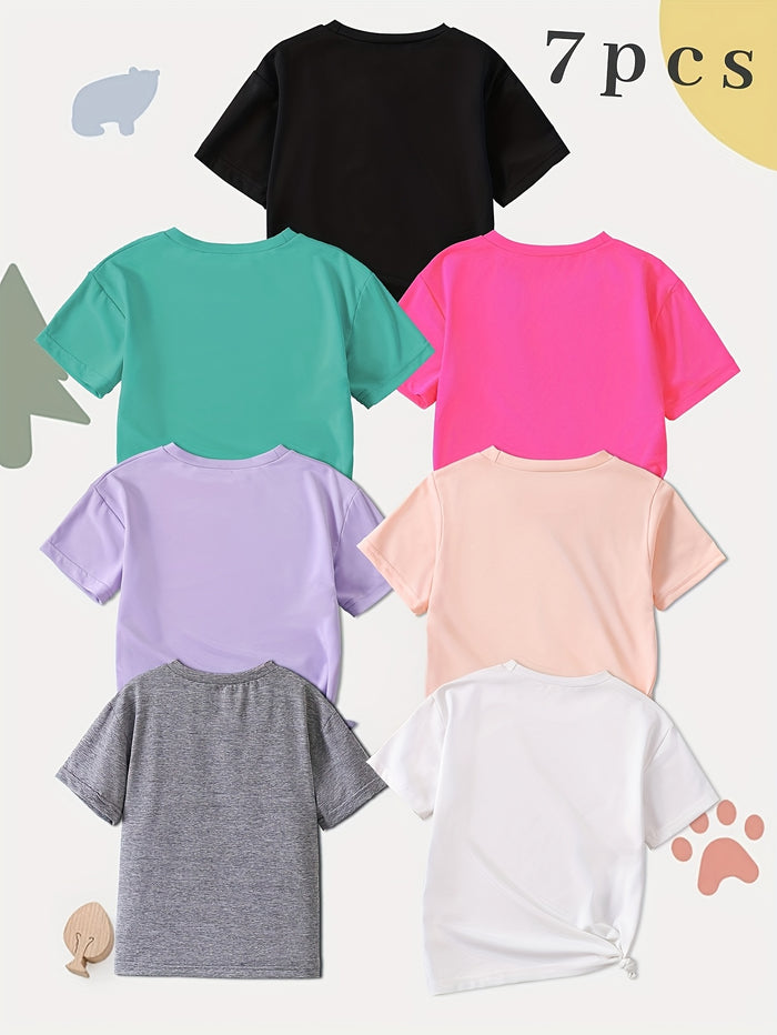 Girls' 7-Pack Heart Print Summer T-Shirts, Soft & Stylish, image 2
